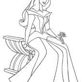 Раскраска Принцесса Аврора на скамейке