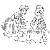 Раскраска Анна и Эльза помогают Олафу
