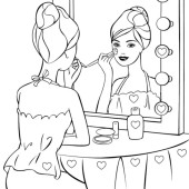 Раскраска Барби любуется перед зеркалом