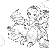 Раскраска Принцесса София и Эмбер на драконе