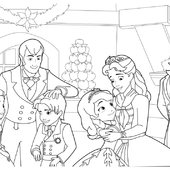 Раскраска Принцесса София на празднике с семьёй