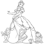 Раскраска Принцесса Белль с Люмьером, Чипом и Когсворд
