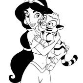 Раскраска Принцесса Жасмин с тигрёнком
