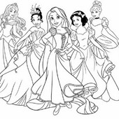 Раскраска Рапунцель среди других принцесс