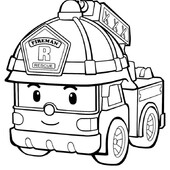 Раскраска Робокар Поли пожарный грузовичок Рой