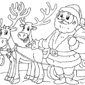 Раскраска Дед Мороз с оленями